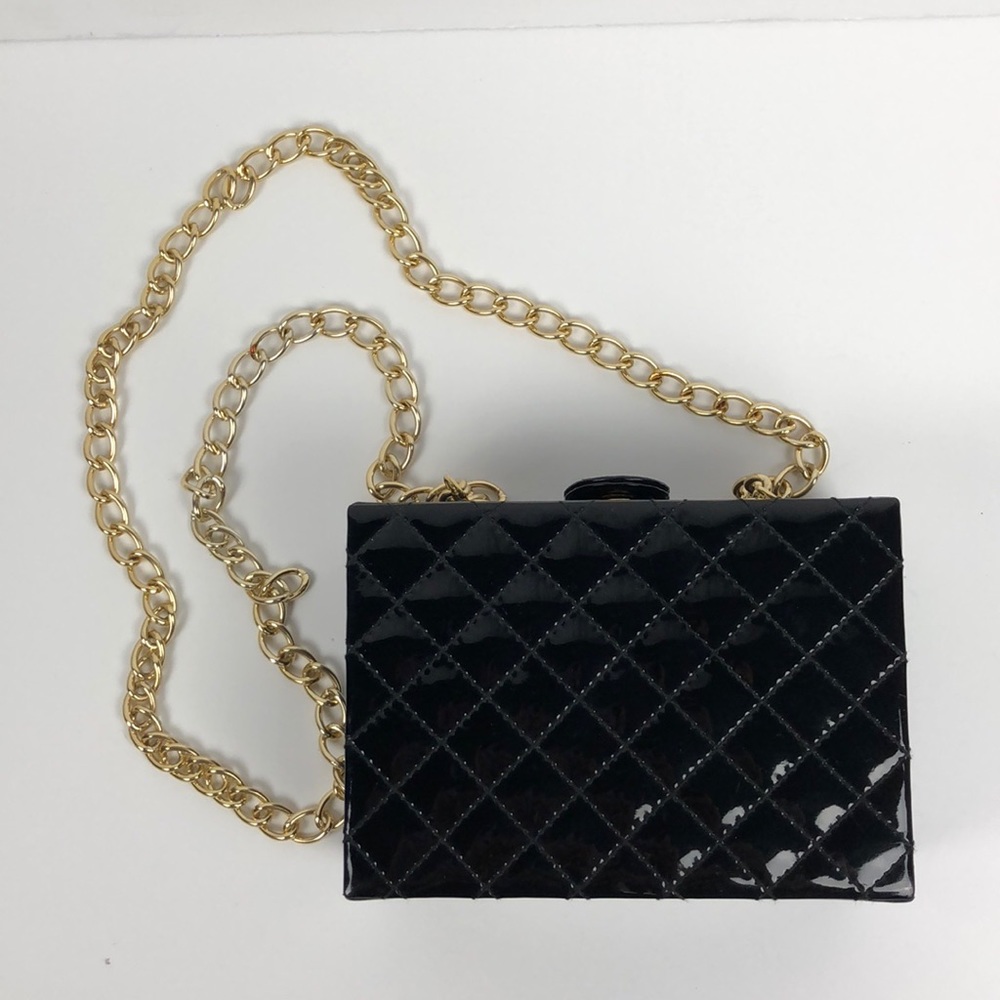 Crossbody Handbag Vegan Leather Black Gold Chain